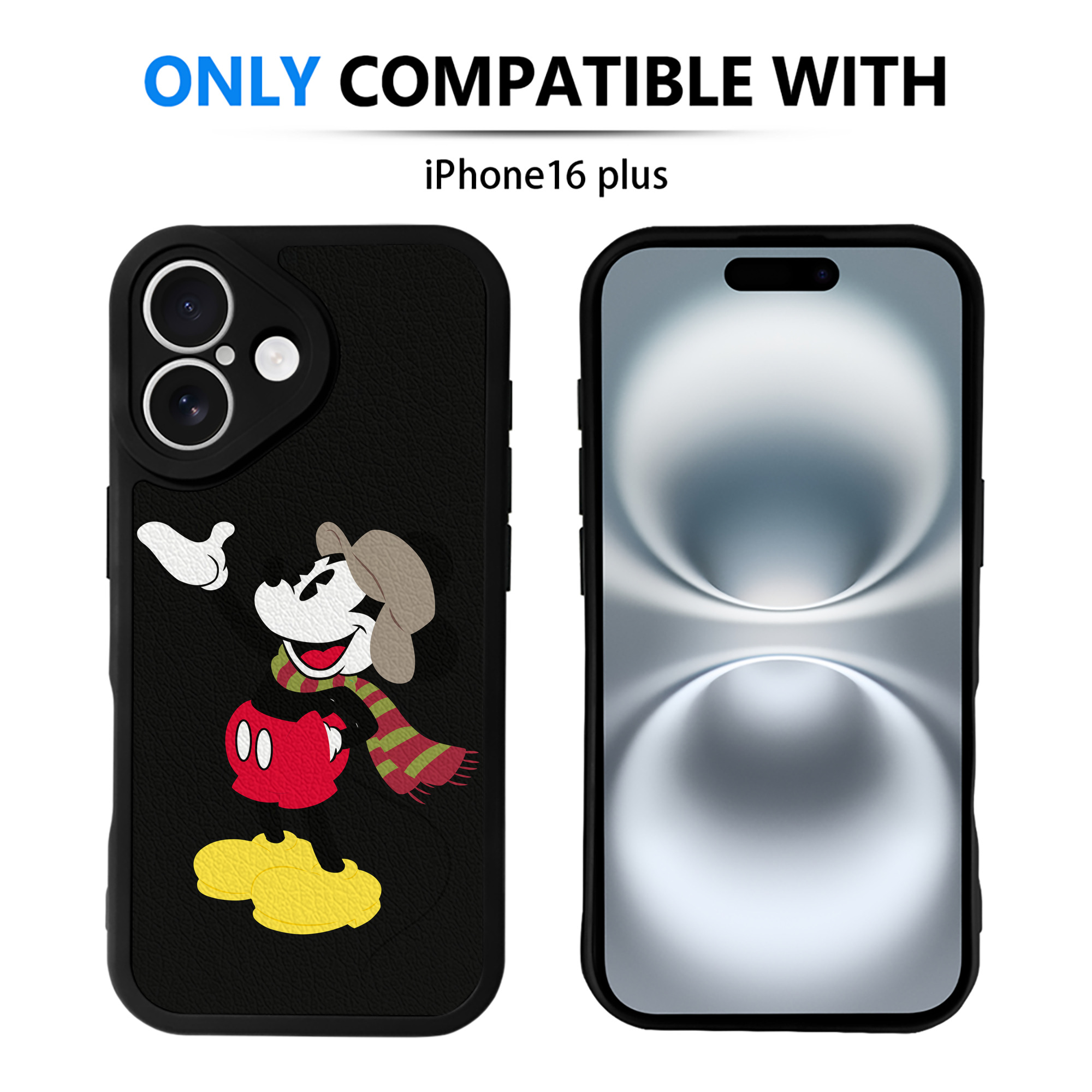 （画像用） ミッキーマウス Mickey Mouse 【iPhone 16シリーズ対応】シリコンスマホケース（レザー調） 材質：シリコン